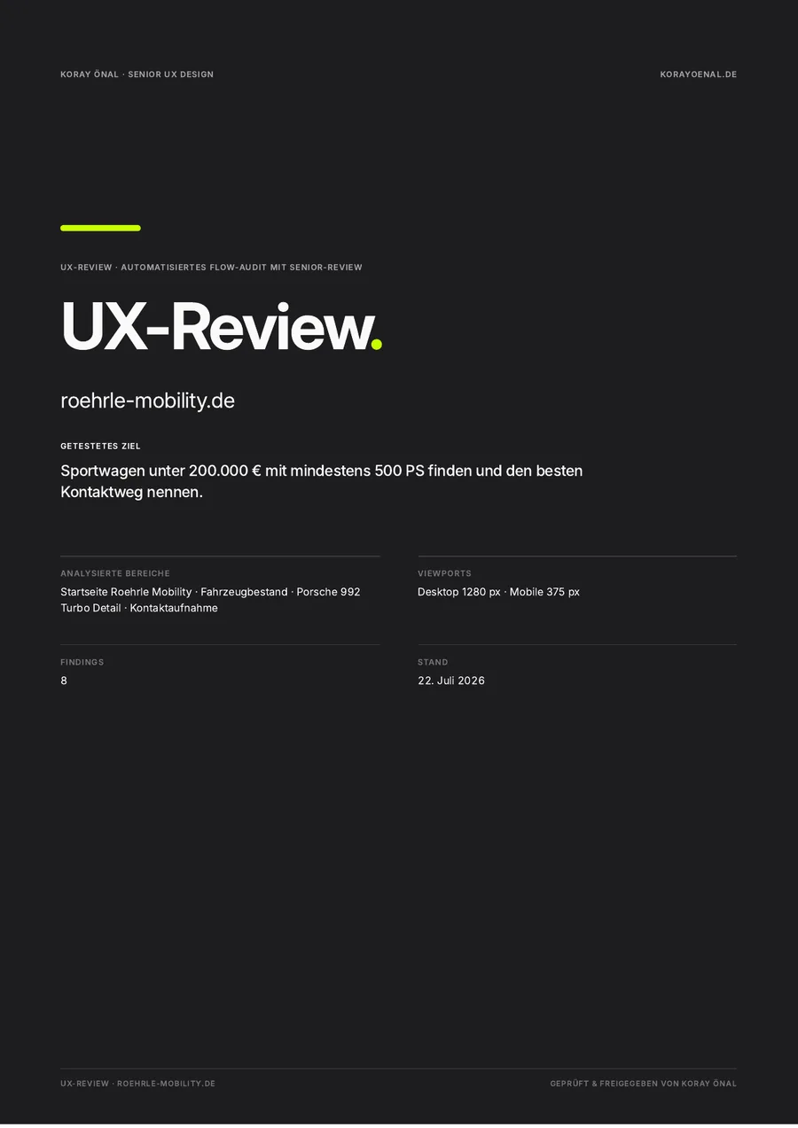 Titelseite eines UX-Review-Reports